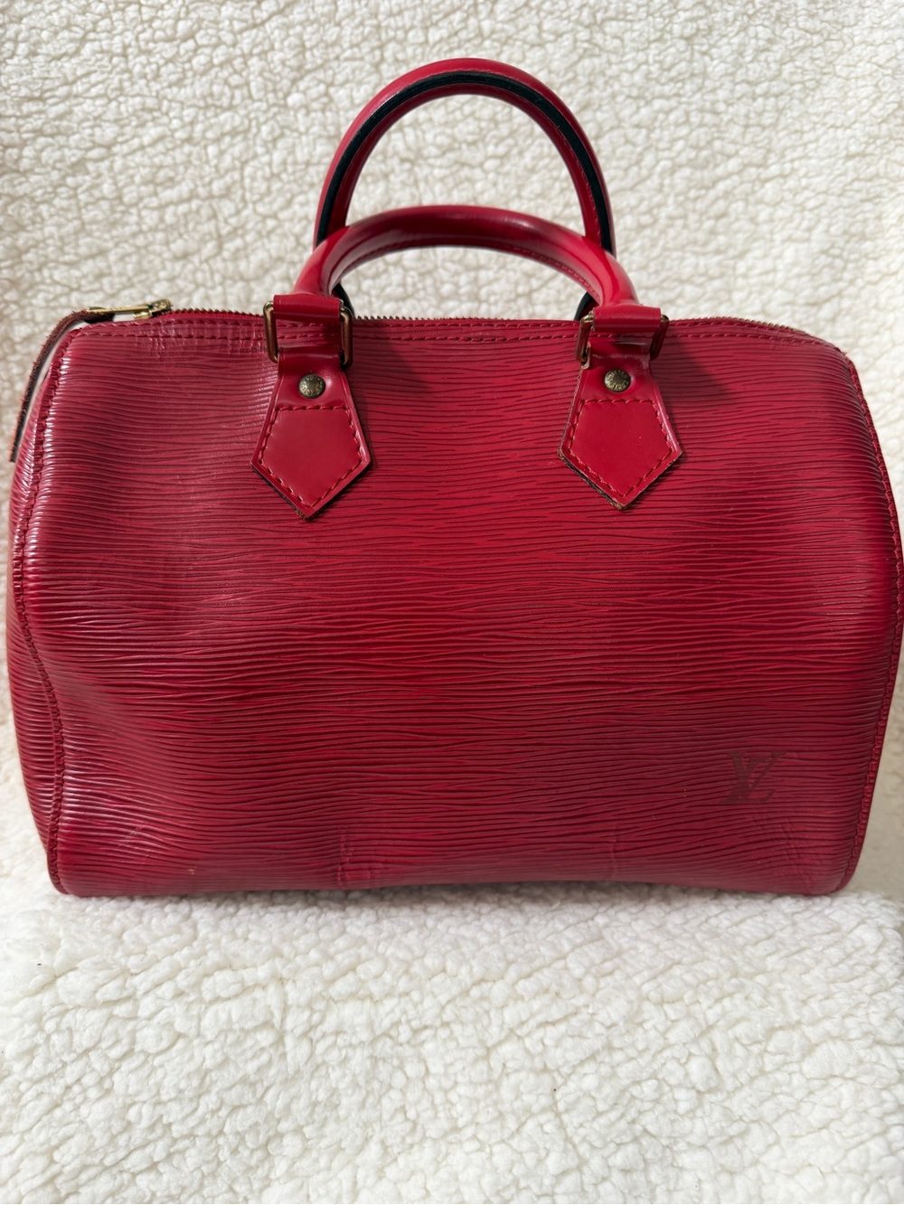 Louis Vuitton Red Epi Leather Small Satchel with Gold Hardware - Picture 7 of 8